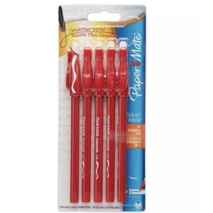 New In Package Red 5 Pc. Paper Mate Erasermate Pen, Medium Point